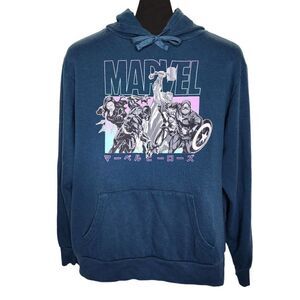 Marvel Hooded Sweatshirt Mens Size L Blue Hoodie Graphic Kangaroo Pocket